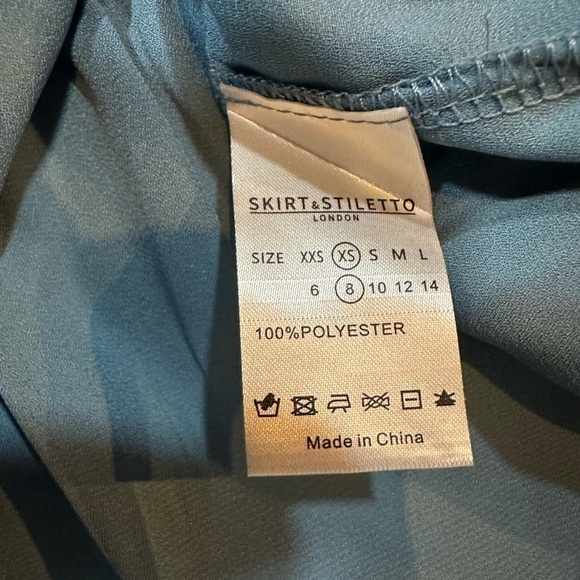 skirt and Stiletto Metallic Blue Mermaidcore Long Sleeve A Line Bow Dress - Picture 10 of 11